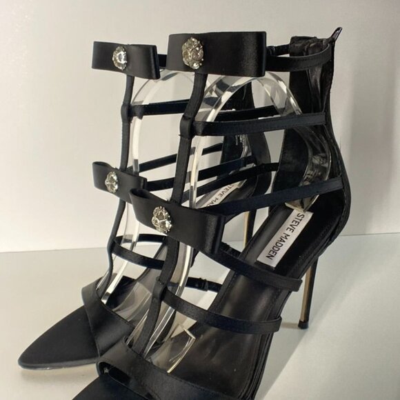 NWOT Steve Madden Sinclair Black Strappy Heels With Rhinestone Bows, size 10 - Picture 6 of 11